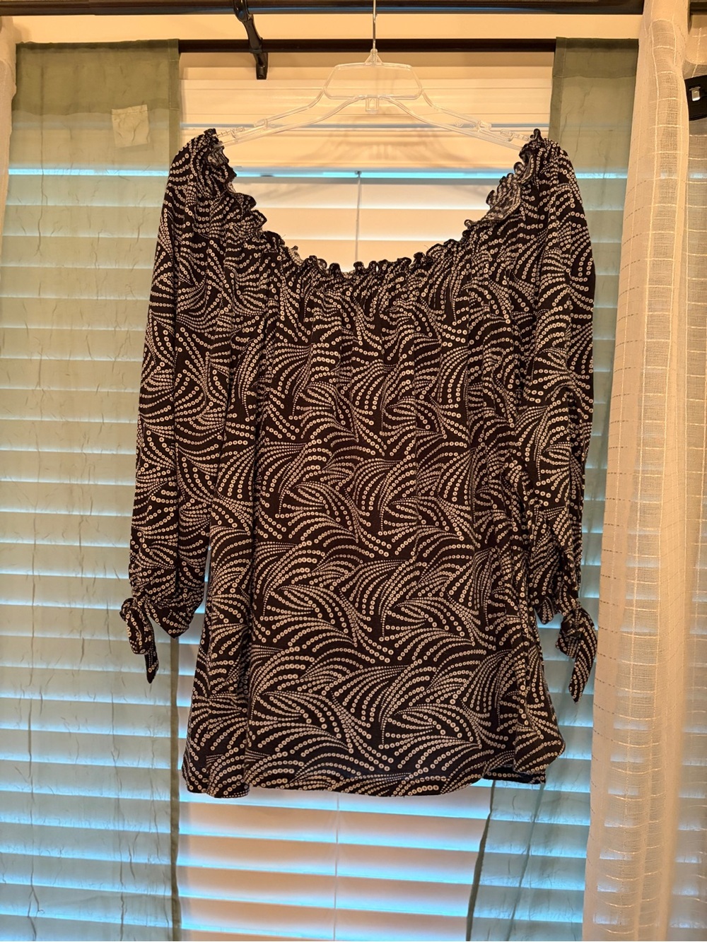 Lane Bryant Black and White Tie-Sleeve Off-Shoulder Blouse